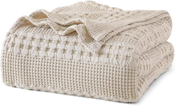 100% Cotton Waffle Weave Blanket King Size, Soft Lightweight Breathable Cozy Blankets for Bed, Luxury Aesthetic Woven Bedding for Home Decor, 108"x90", Oatmeal